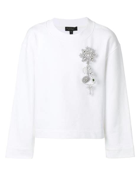 xsmall burberry white sweatshirt with crystal brooch|burberry sweatshirt saks.